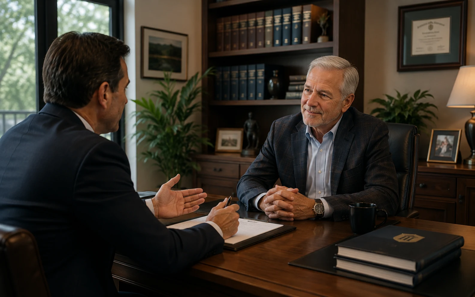 Attorney meeting privately with a client