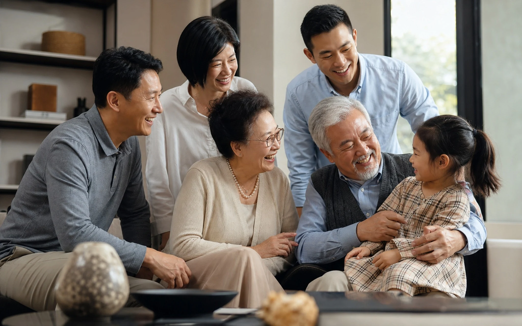 Multigenerational family gathered together at home