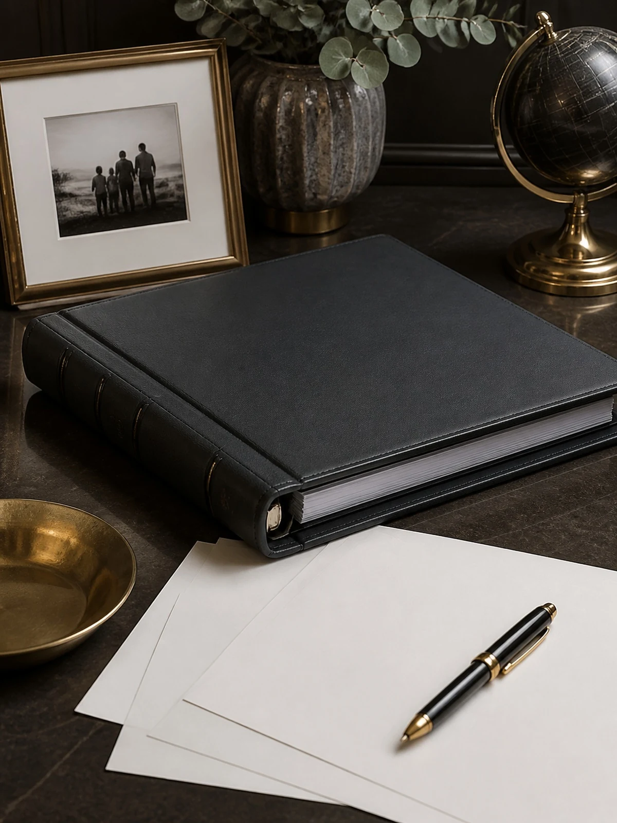 Estate and life insurance trust binder with family legacy objects