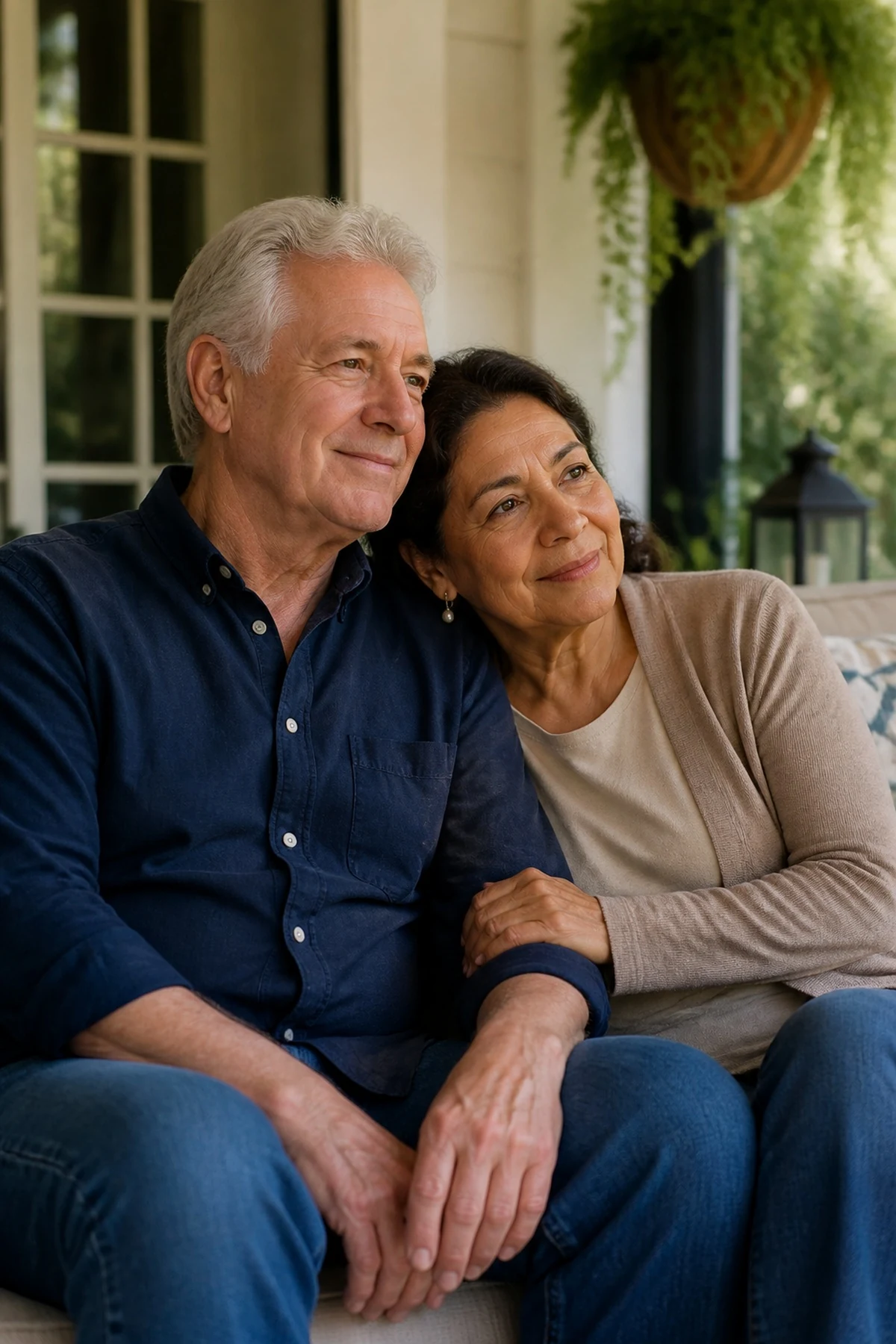 Retired couple relaxing together at home