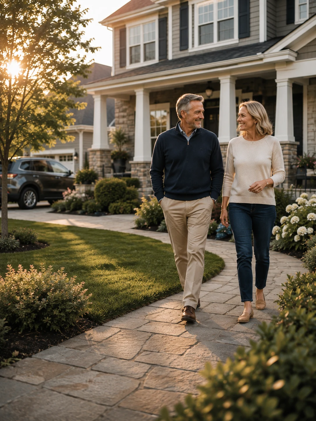 Mature couple outside their home and personal property